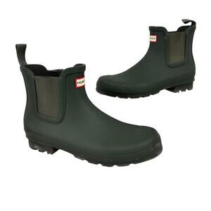 Hunter Rain Boots Womens Size 11 Green Original Chelsea Short Pull On Waterproof